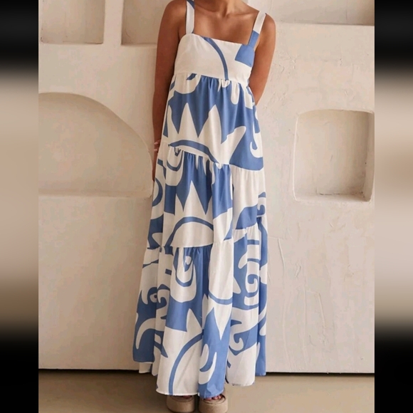 Dresses & Skirts - Blue and White Patterned Maxi Dress